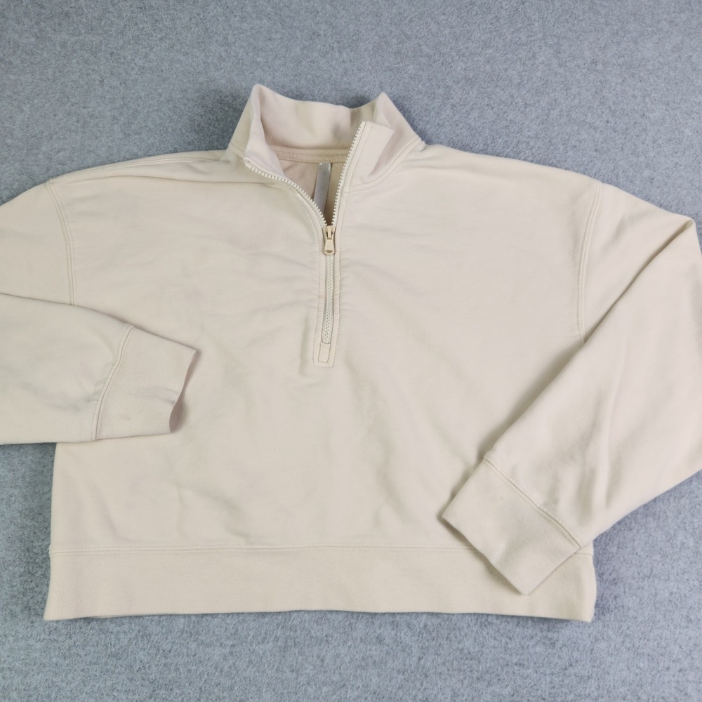 Fabletics Cropped Sweatshirt Womens L Cream Fleece Lined Long Sleeve Quarter Zip